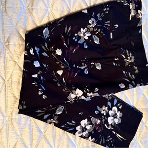 WHBM Floral Slim Ankle Black Pants